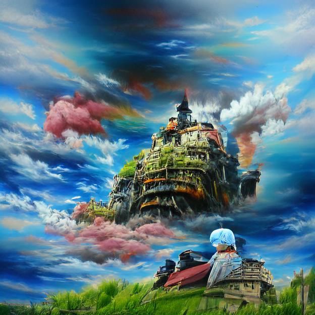 Howl's Moving Castle: Hyperrealistic Landscape Painting