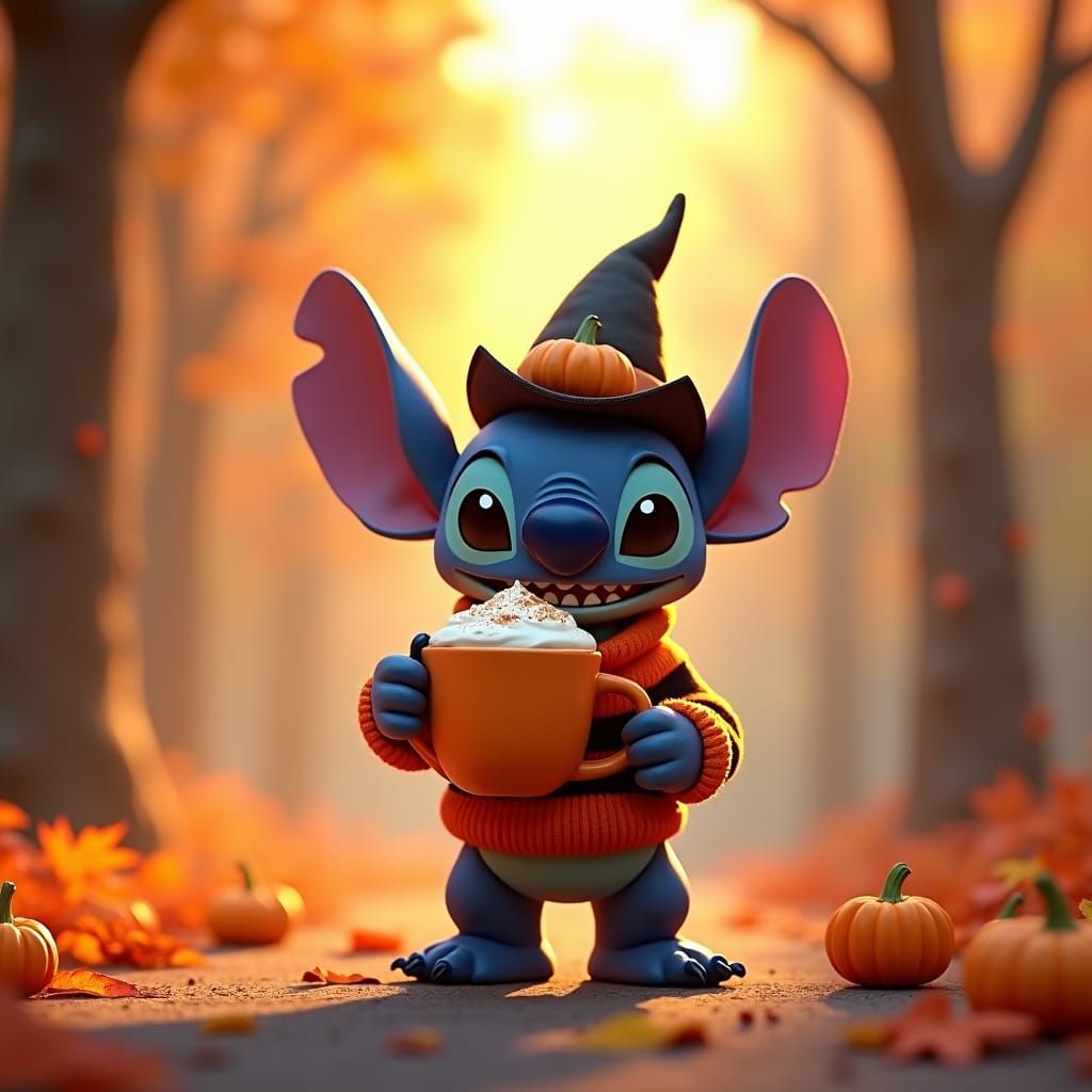 Stitch in Autumn: 3D Rendered Disney-Pixar Concept Art