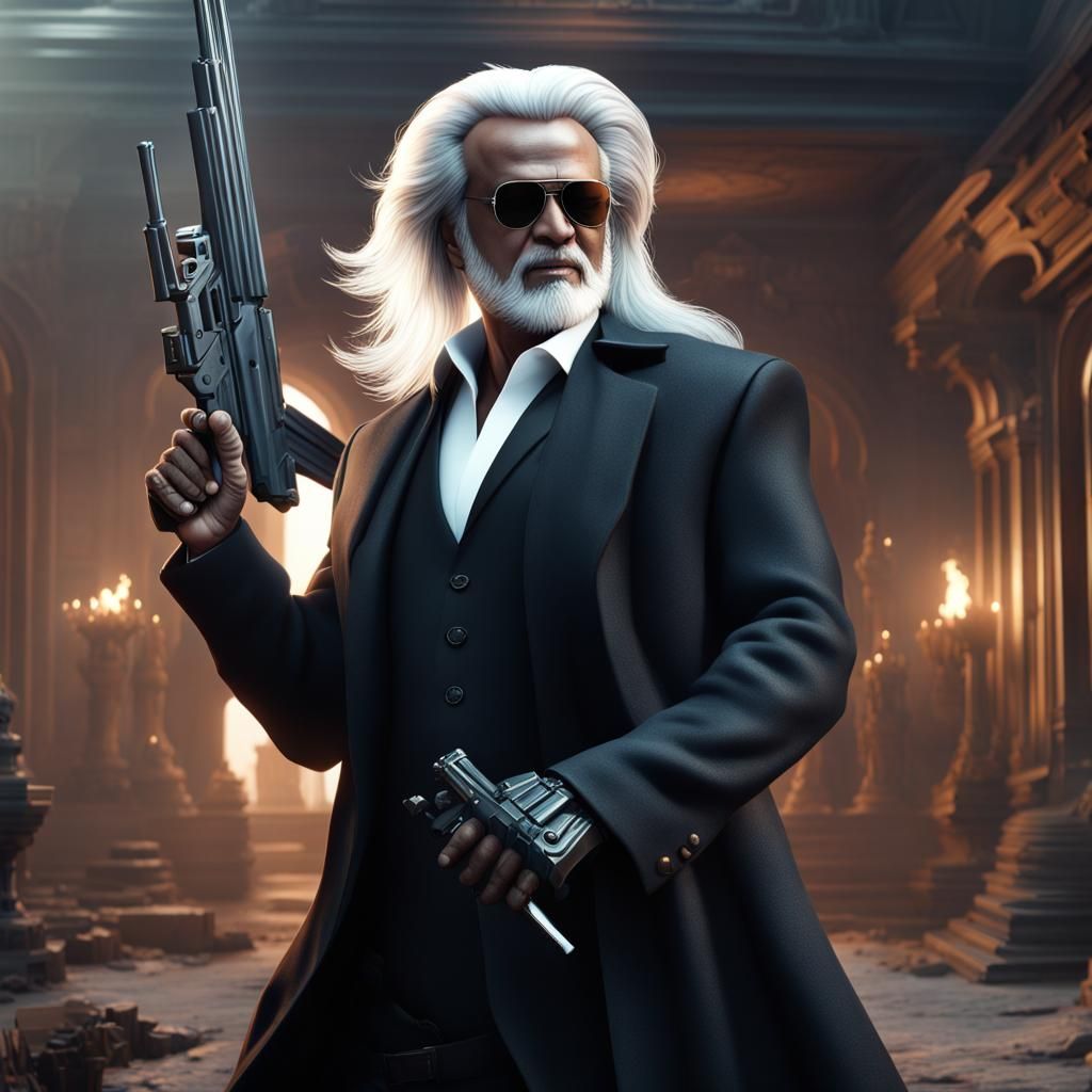 Rajinikanth as Detailed Matte Painting with Rifle