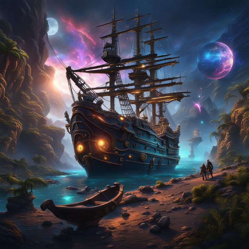 Galactic Pirate in Detailed Matte Painting Style