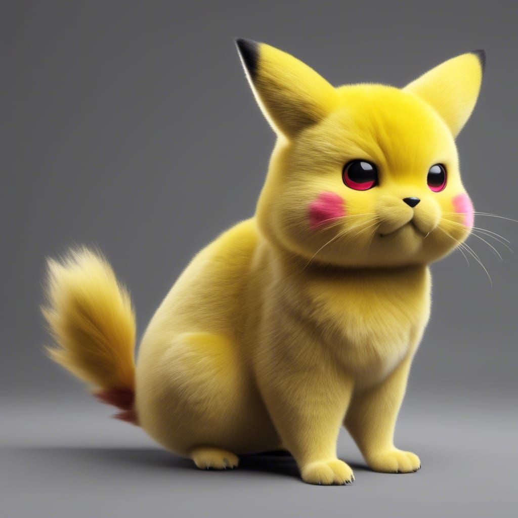 Hyperrealistic Fluffy Pikachu Cat with Volumetric Lighting