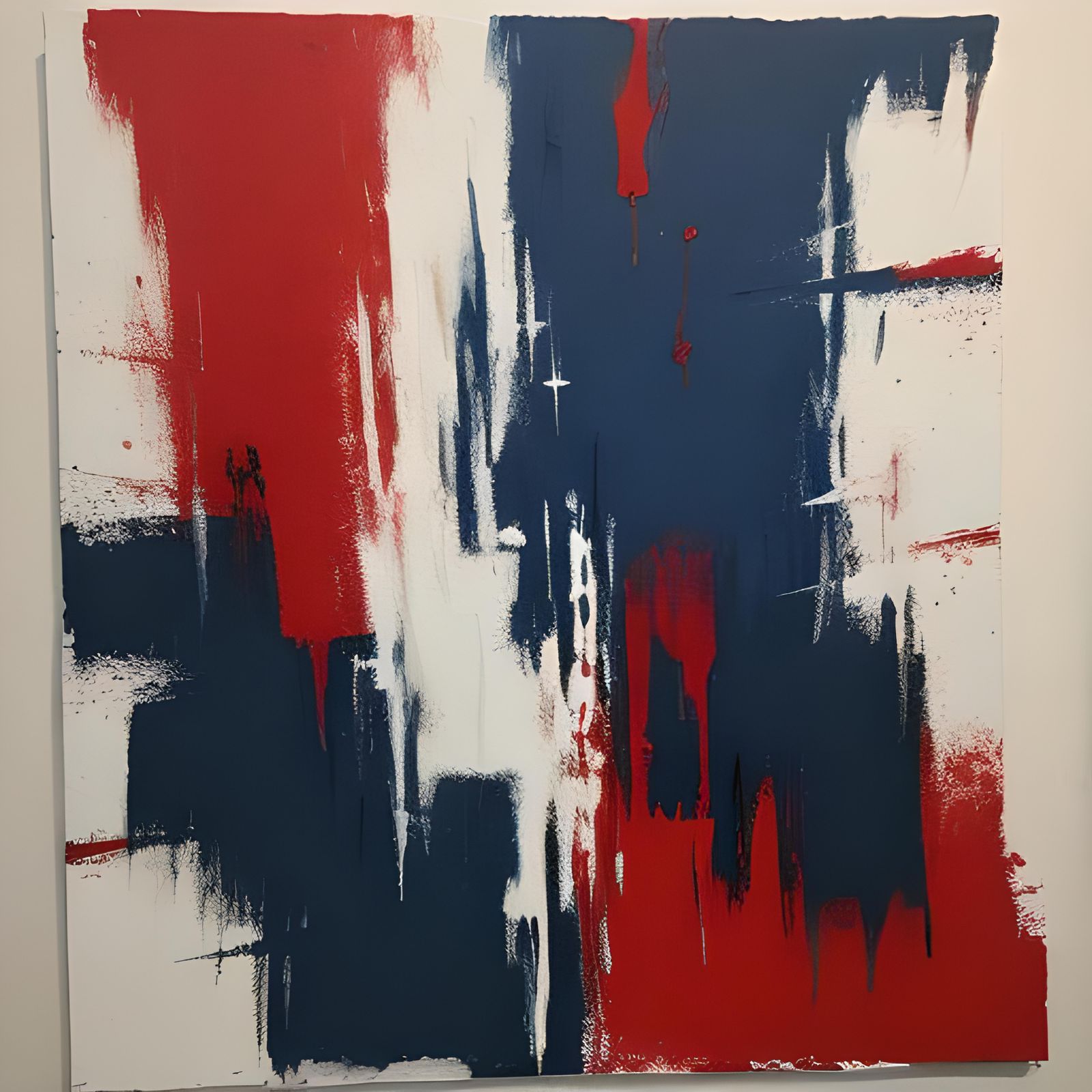 Abstract Acrylic Painting in Navy, Red, and White