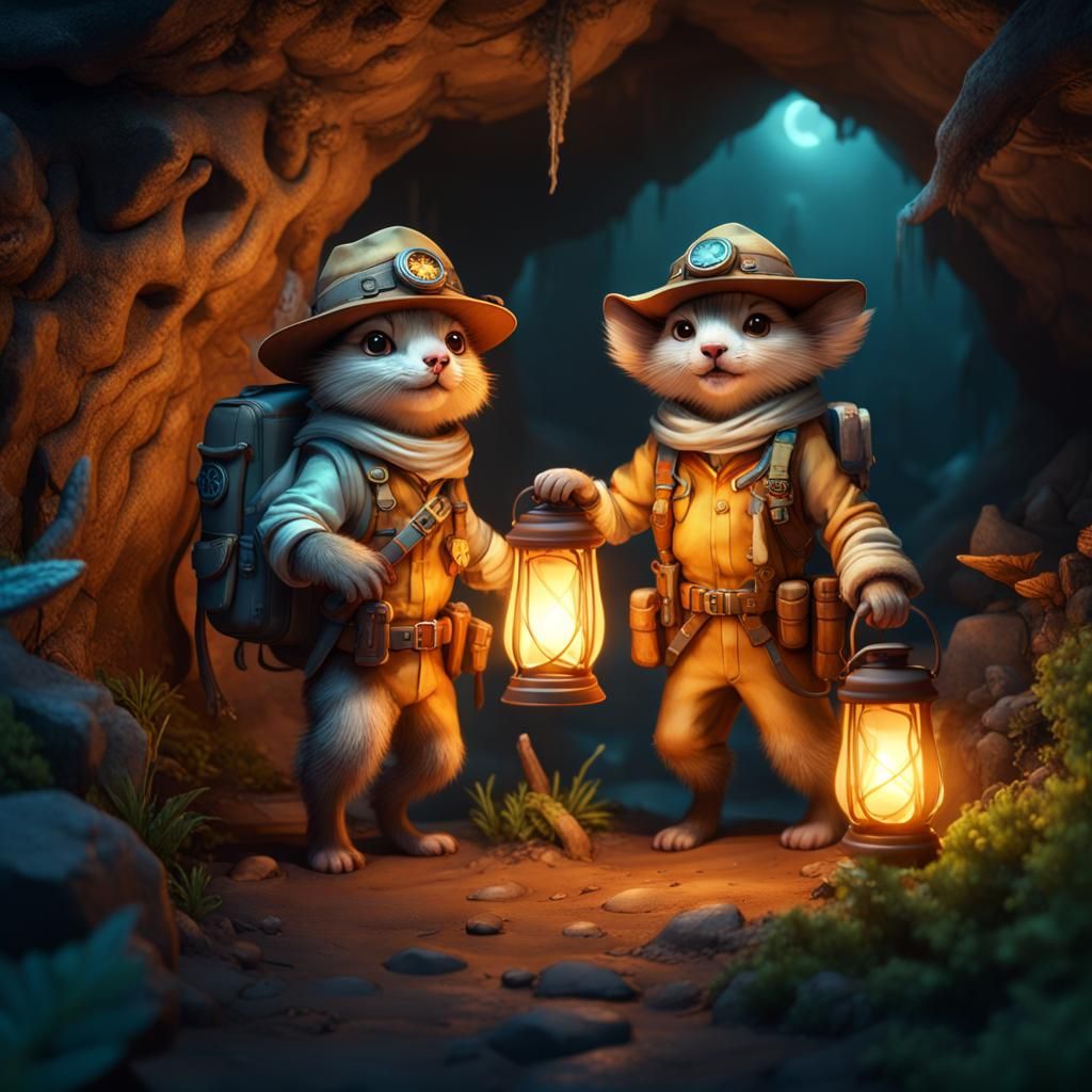 Animals Exploring Cave for Treasure: Matte Painting