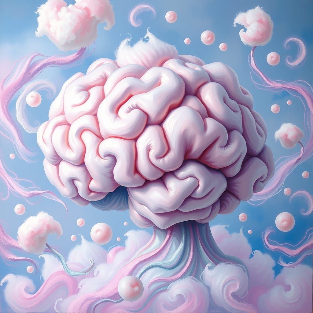 Surreal Cotton Candy Brain Oil Painting