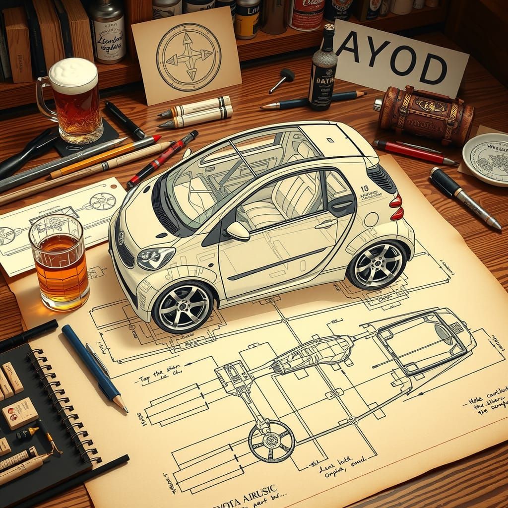 Da Vinci-Style Blueprint of Toyota Aygo