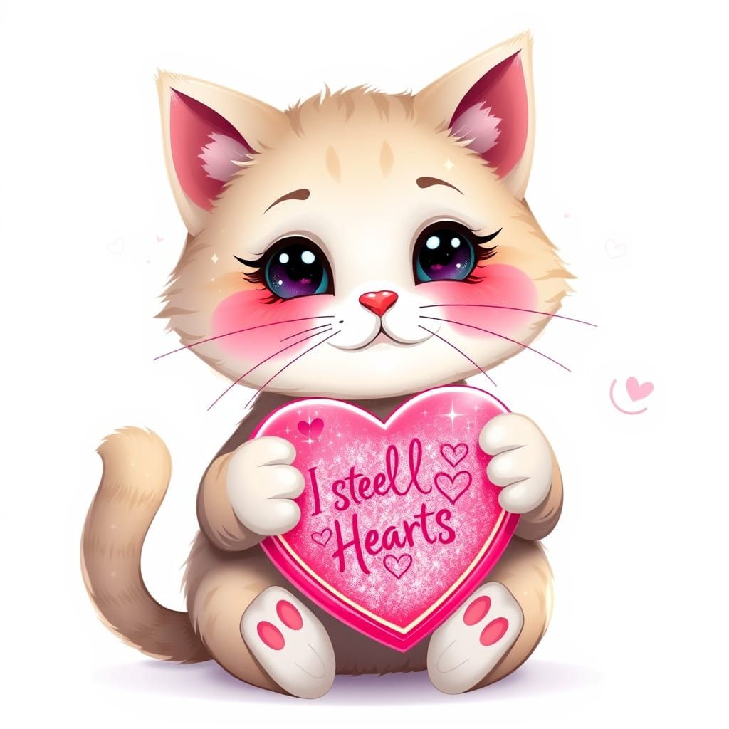 Whimsical Heart Thief Cartoon Cat