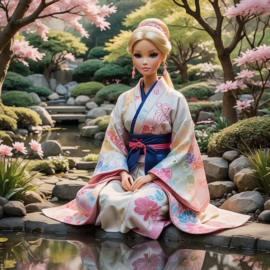 Obi-Clad Barbie Doll in Japanese Garden