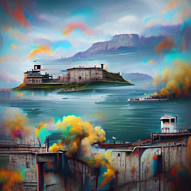 Detailed Painting of Alcatraz in 8K Resolution
