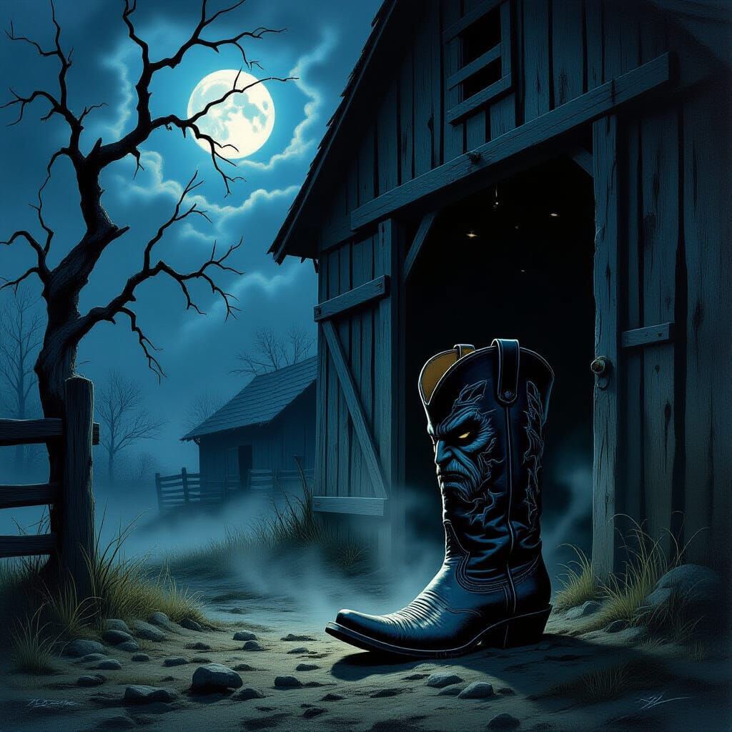Grumpy Cowboy Boot Guards Gothic Barn Entrance