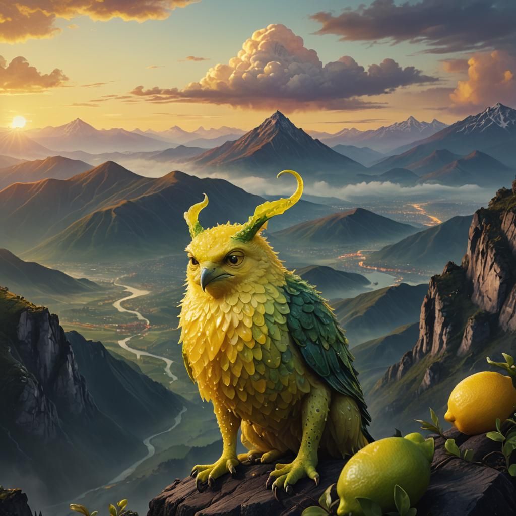 Lemon-Headed Creature at Sunset: Digital Matte Painting