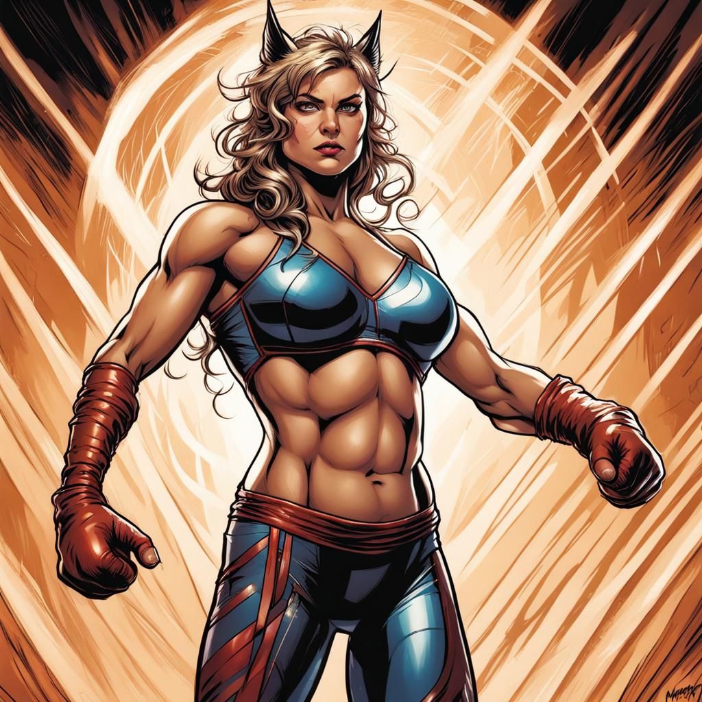 Lynx Female Humanoid Wrestler in Comic Book Style