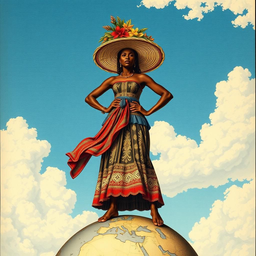 Regal African Woman Dominating the World, in Durer Style