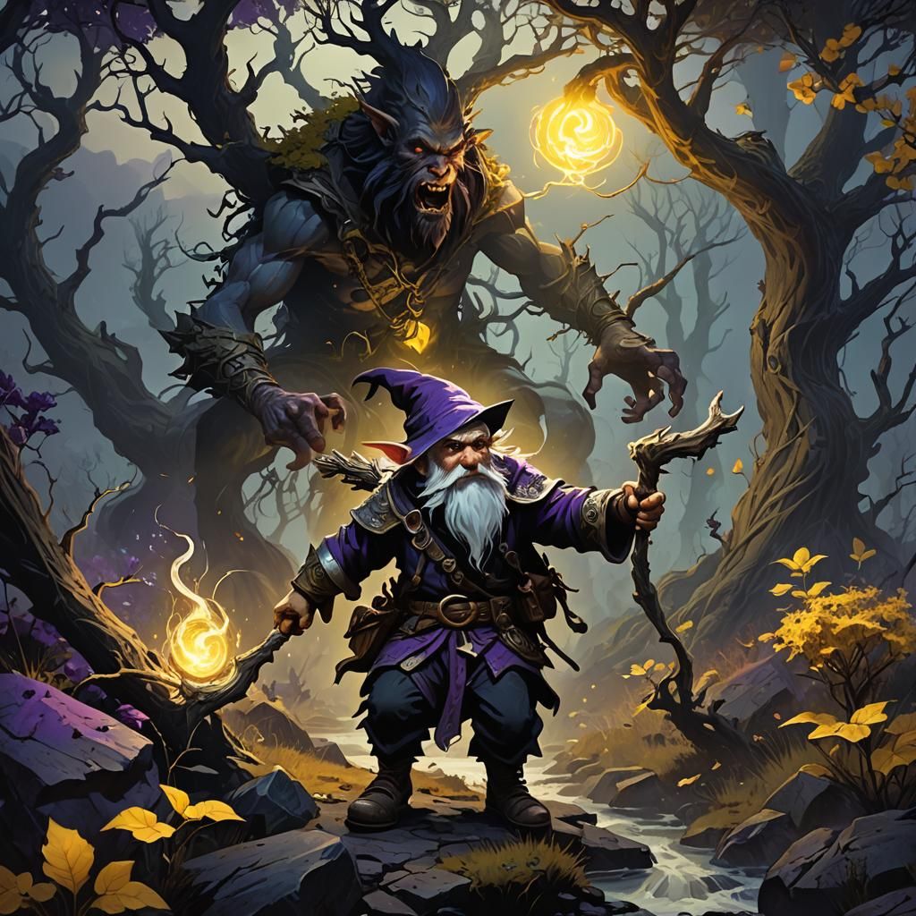 Gnome Ranger Ambush in Dark Fantasy Landscape
