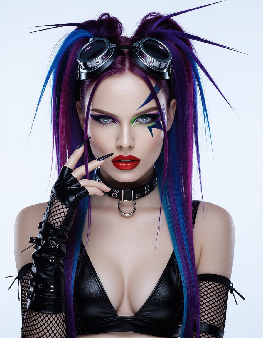 Cyberpunk Woman Portrait with Vibrant Hair and Bold Makeup