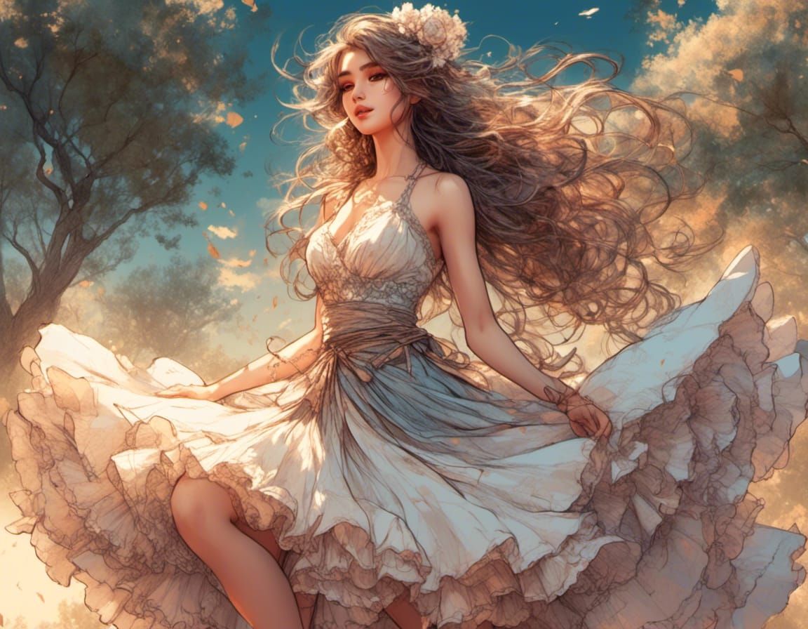 Anime Gypsy Bandit Babe in Color Sketch Style