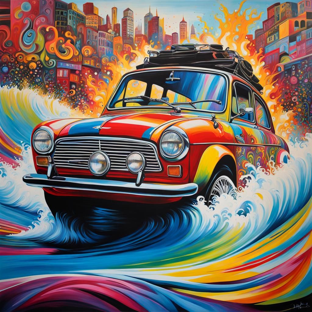 The Beatles Ride Colorful Waves: Graffiti Street Art