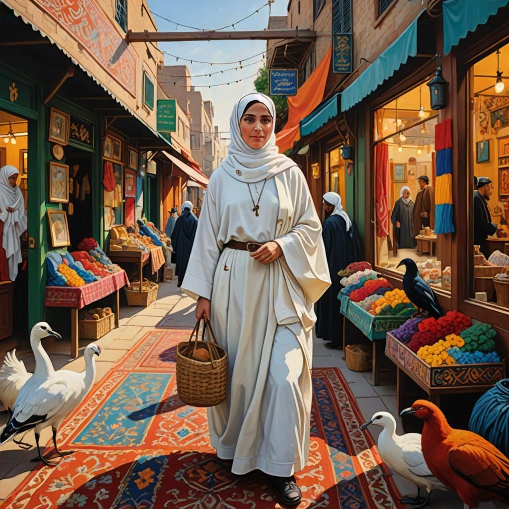 Woman in Traditional Middle Eastern Attire in a Vibrant Mark...