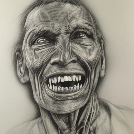 Hyperdetailed Charcoal Drawing of Mutated Native American
