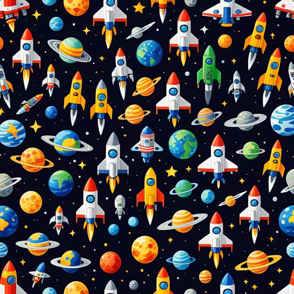 Lego Space Scene with Rockets and Planets