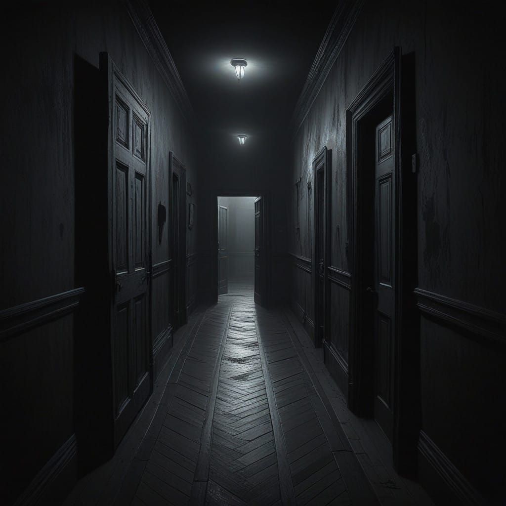 Ethereal, Gothic Nightmare: Dark Corridor with Flickering Li...