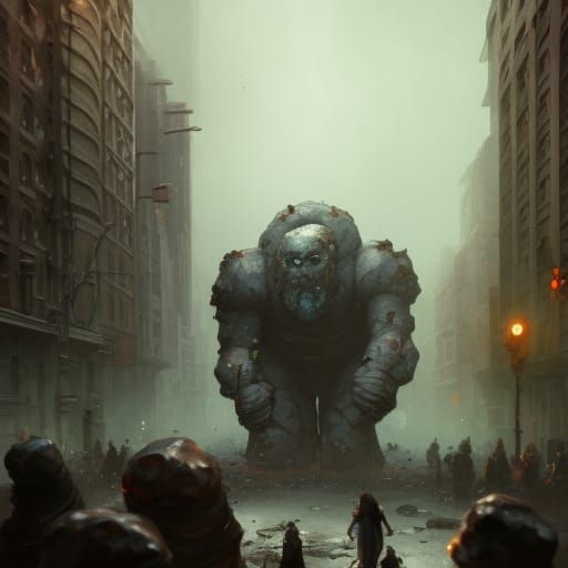 Stone Golem's Rampage: Dark Fantasy Concept Art