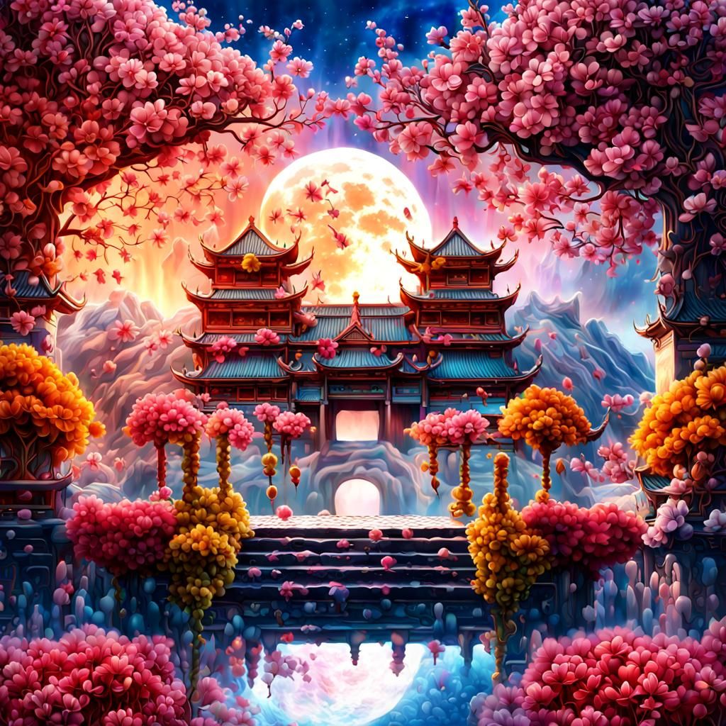 Fantasy Chinese Palace with Sakura Garden