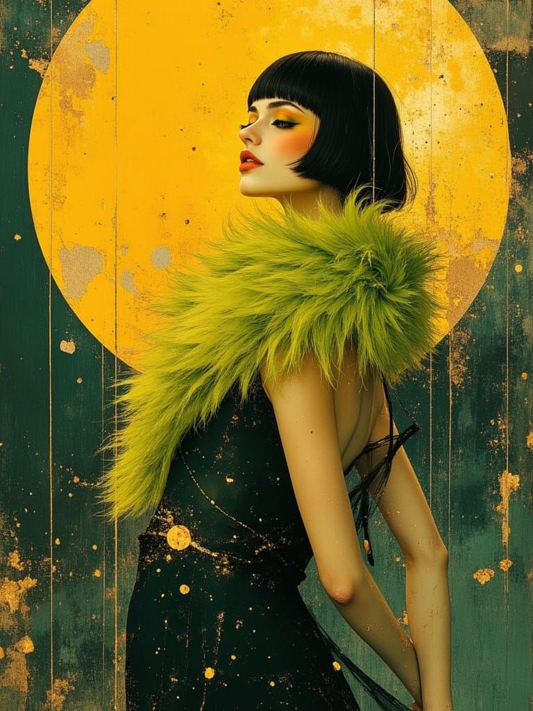 Art Deco Woman with Moon in Tamara de Lempicka Style