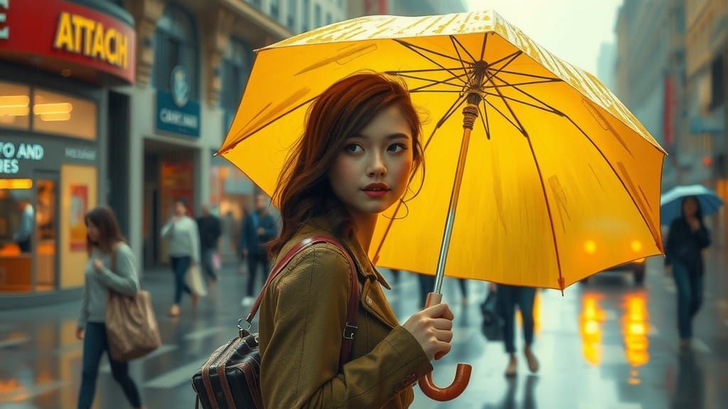 Rainy City Street Scene in Mixed Artistic Styles