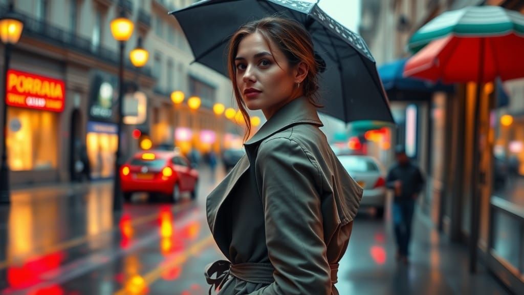 Rainy City Street Scene in Impressionistic Hyperrealism