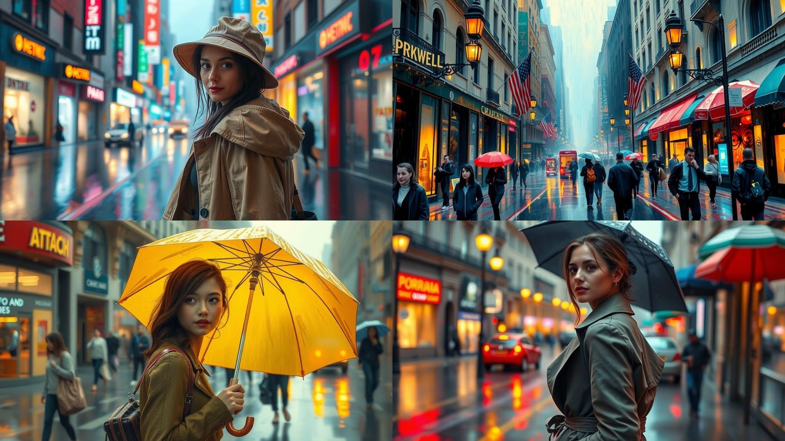 Rainy City Street as Impressionist Splash Art