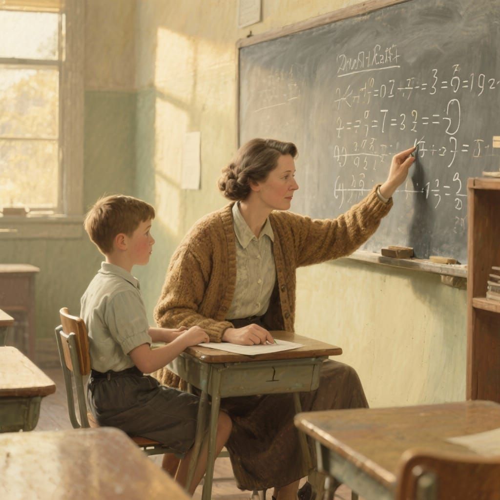 Teacher Guides Student in Quiet Classroom, Norman Rockwell S...