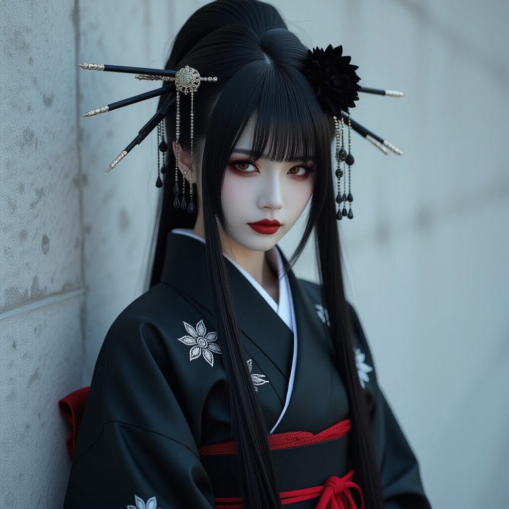Gothic Japanese Woman in Underworld