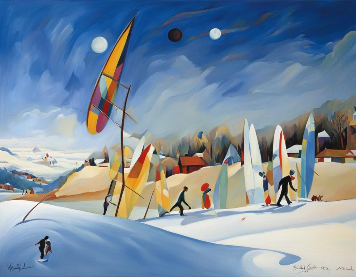 Surreal Snow Surf Painting in Kandinsky Style