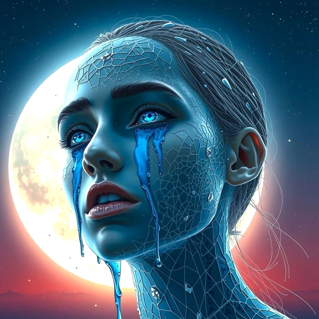 Crystal Woman Weeps Under the Moonlit Sky