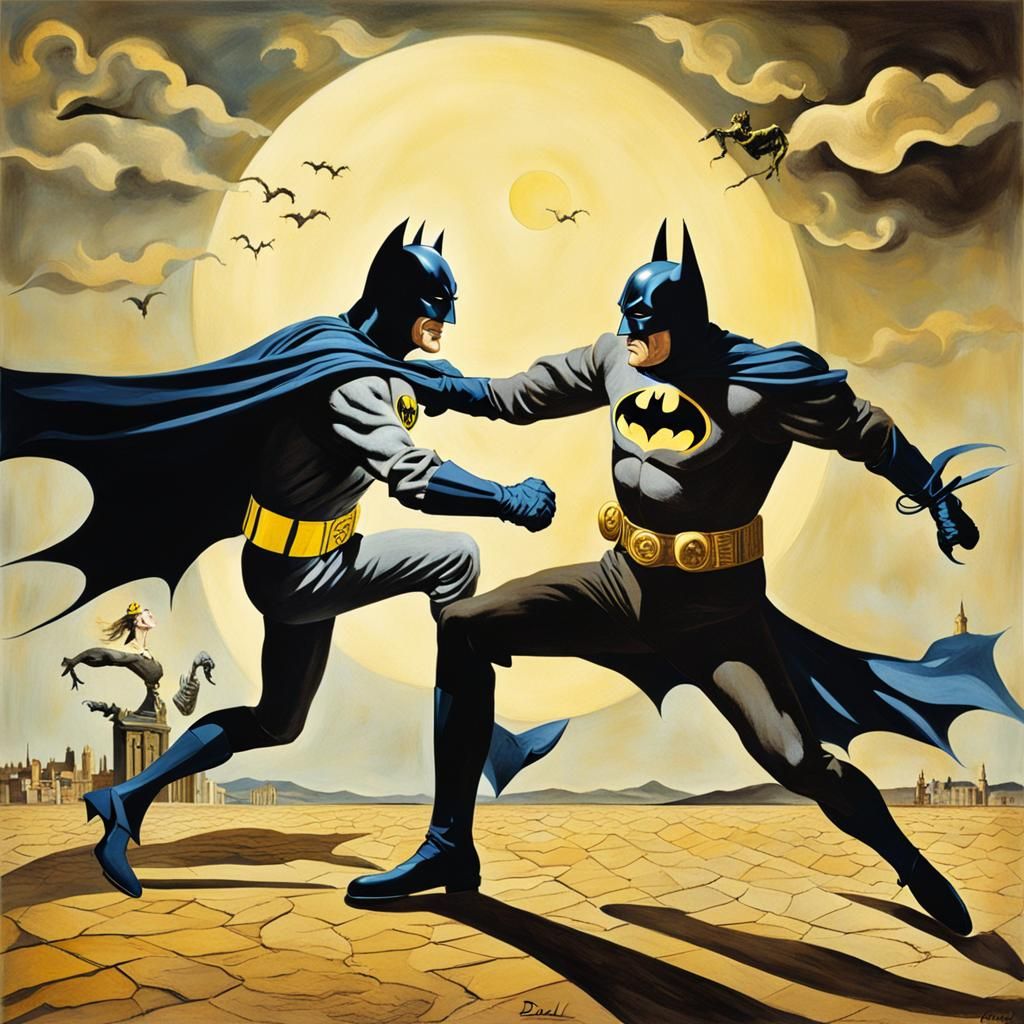 Batman Versus Salvador Dali in Surrealist Style