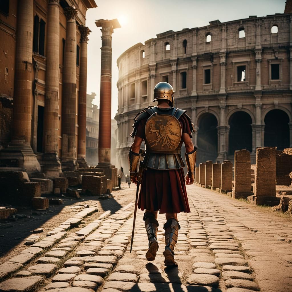 Roman Soldier in Ancient Rome: Cinematic Film Still