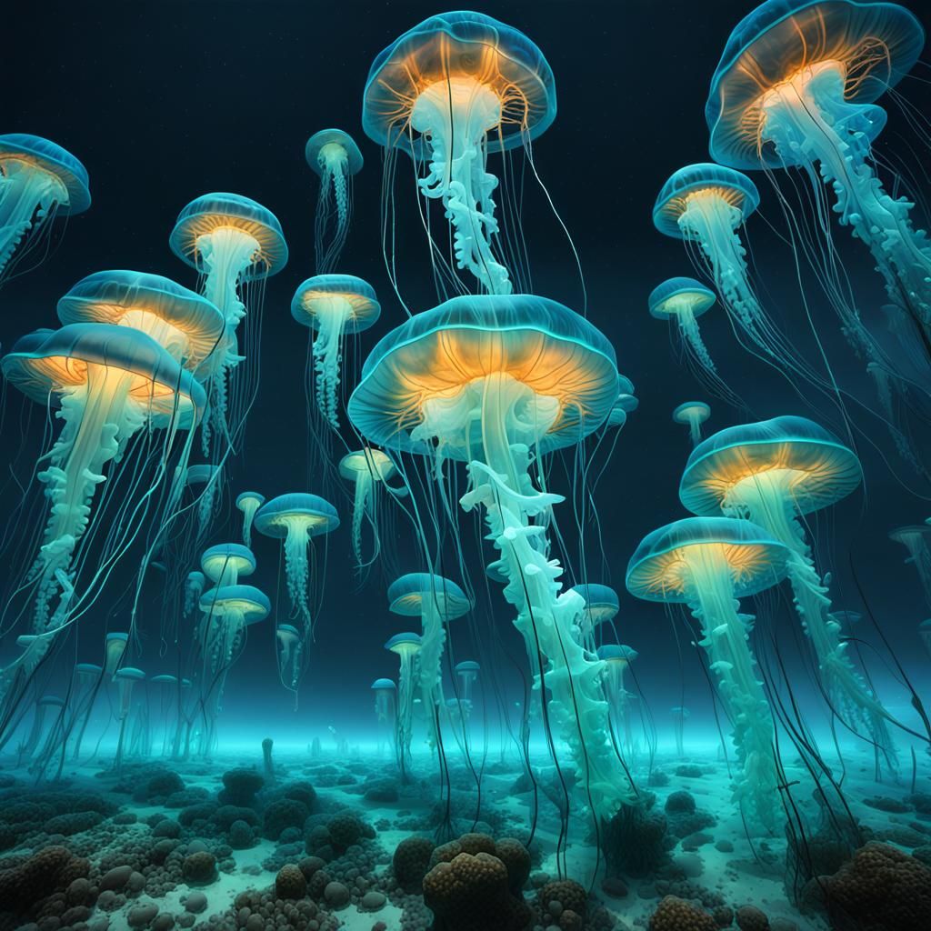 Bioluminescent Underwater City in Surreal Sci-Fi Style