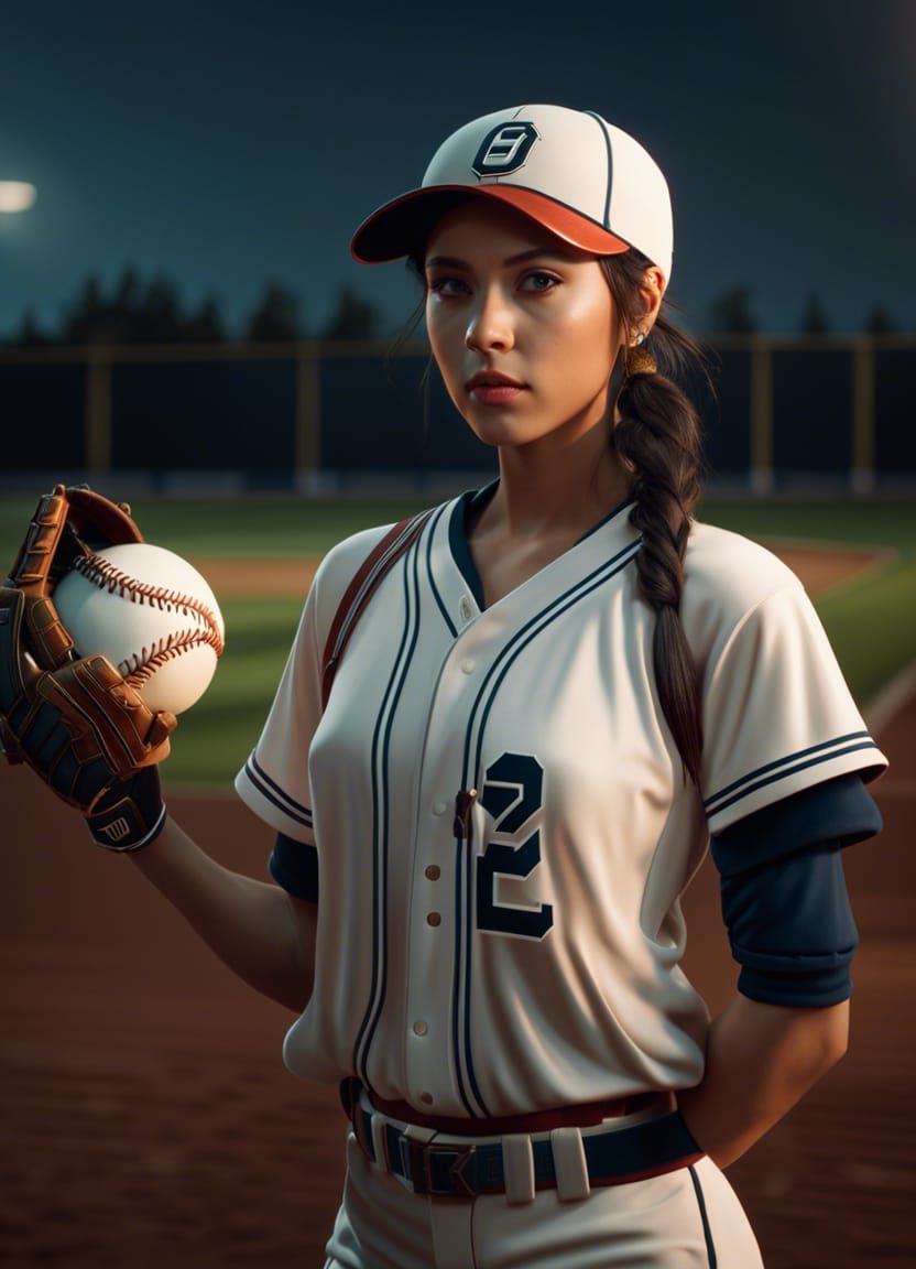 Beautiful Steppe Woman in Baseball Uniform, Hyperdetailed