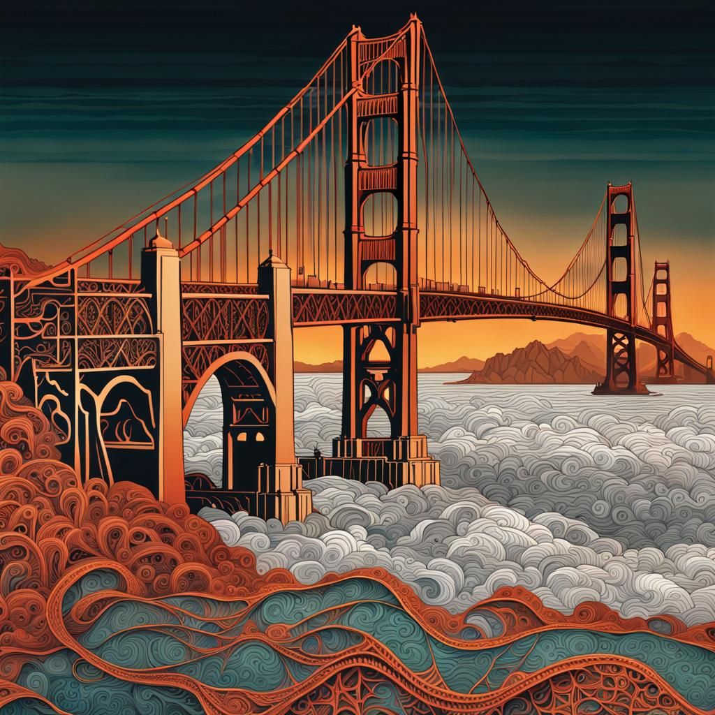 Golden Gate Bridge Landscape in Geometric Style