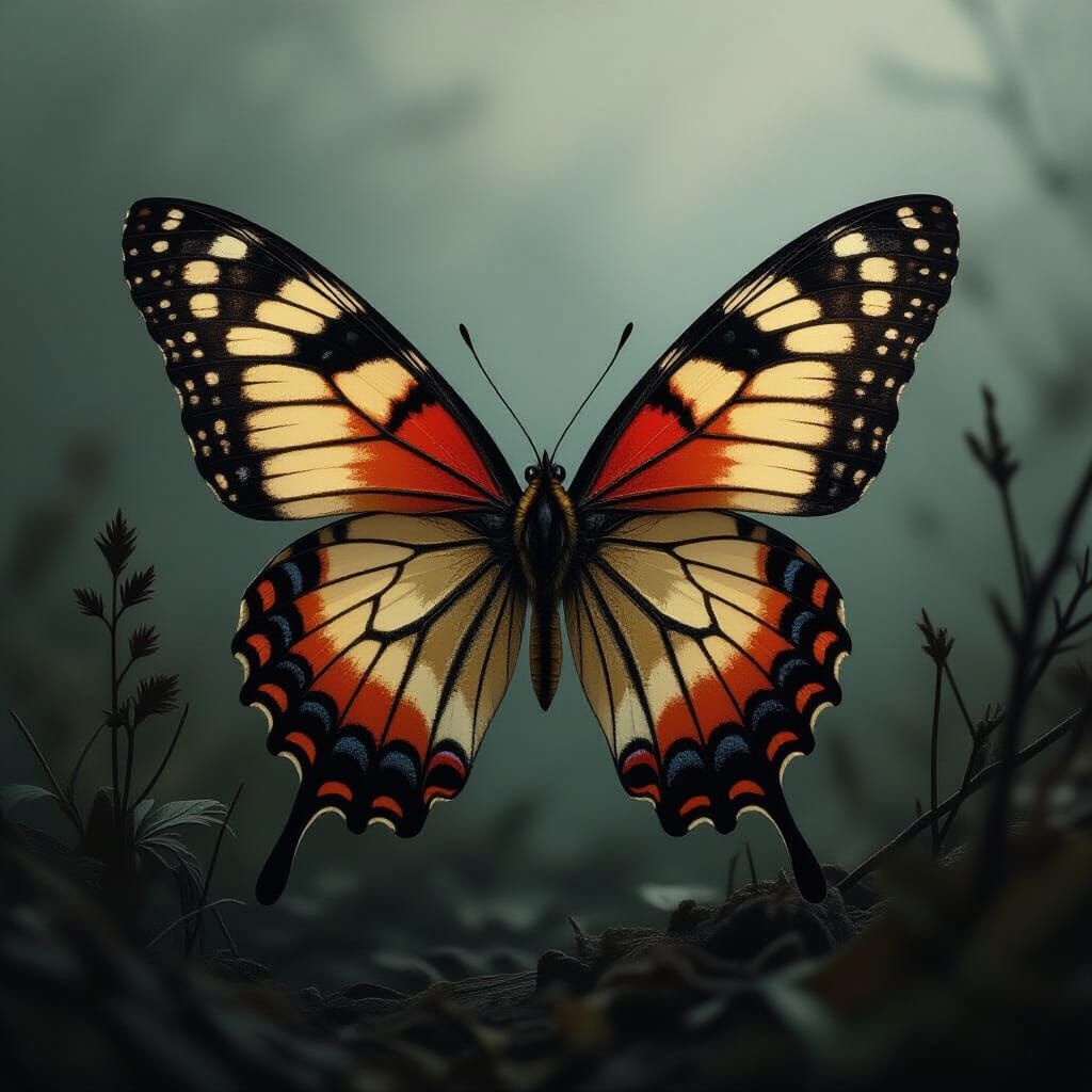 Eerie Butterfly in Dark Matte Painting Style