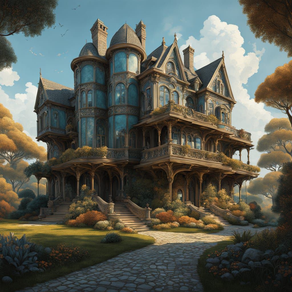 Dreamlike Surrealist House in Vibrant Hyper-Realism