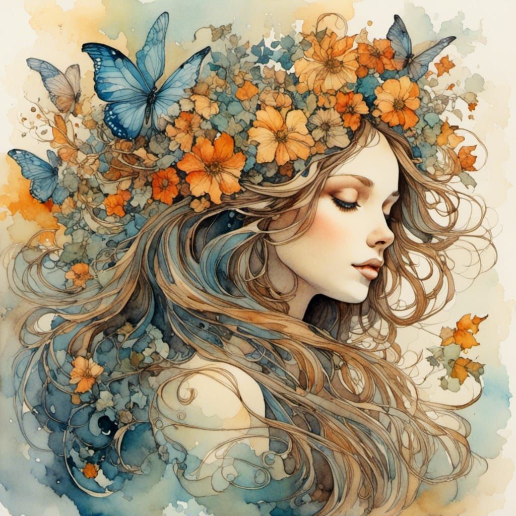 Fairy Profile in Romantic Watercolor Style