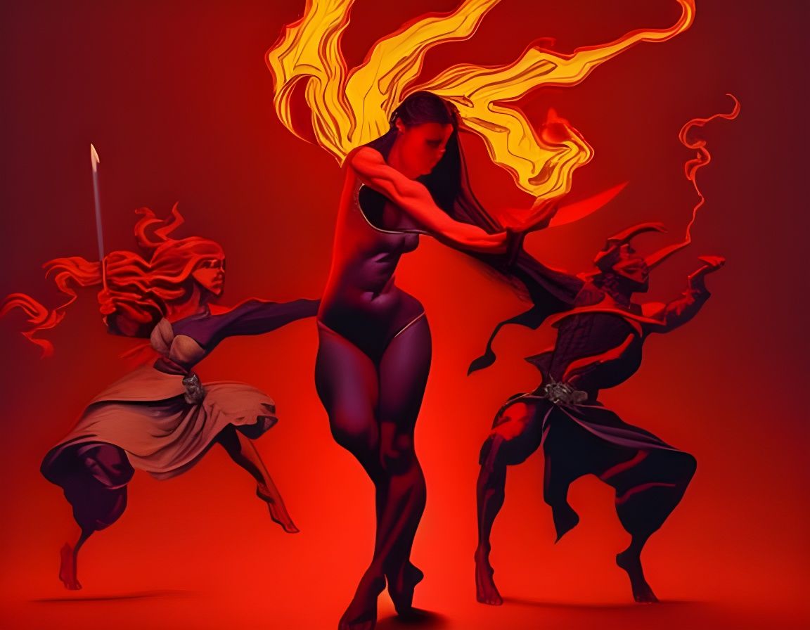 Girl Dancing in Flames, Surreal Battle Scene