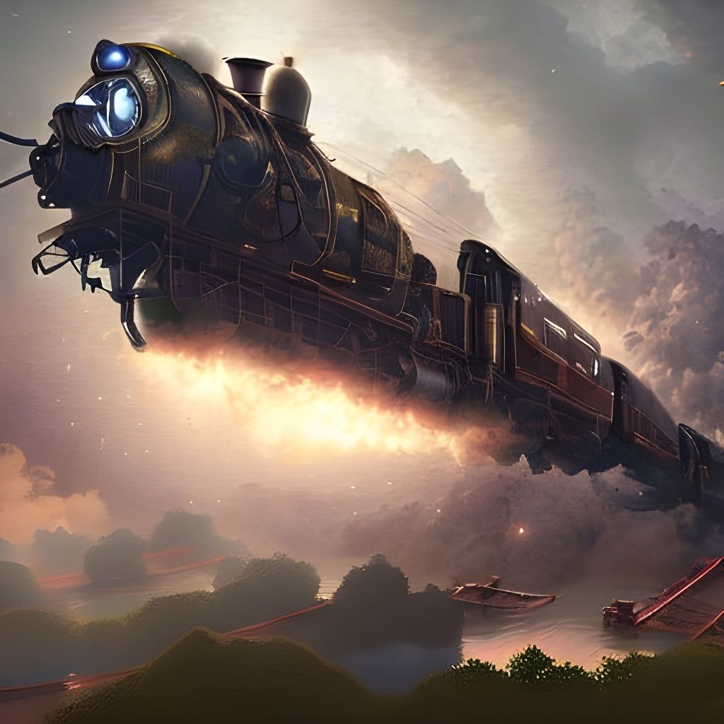 Steampunk Train Blasting Off Into Space