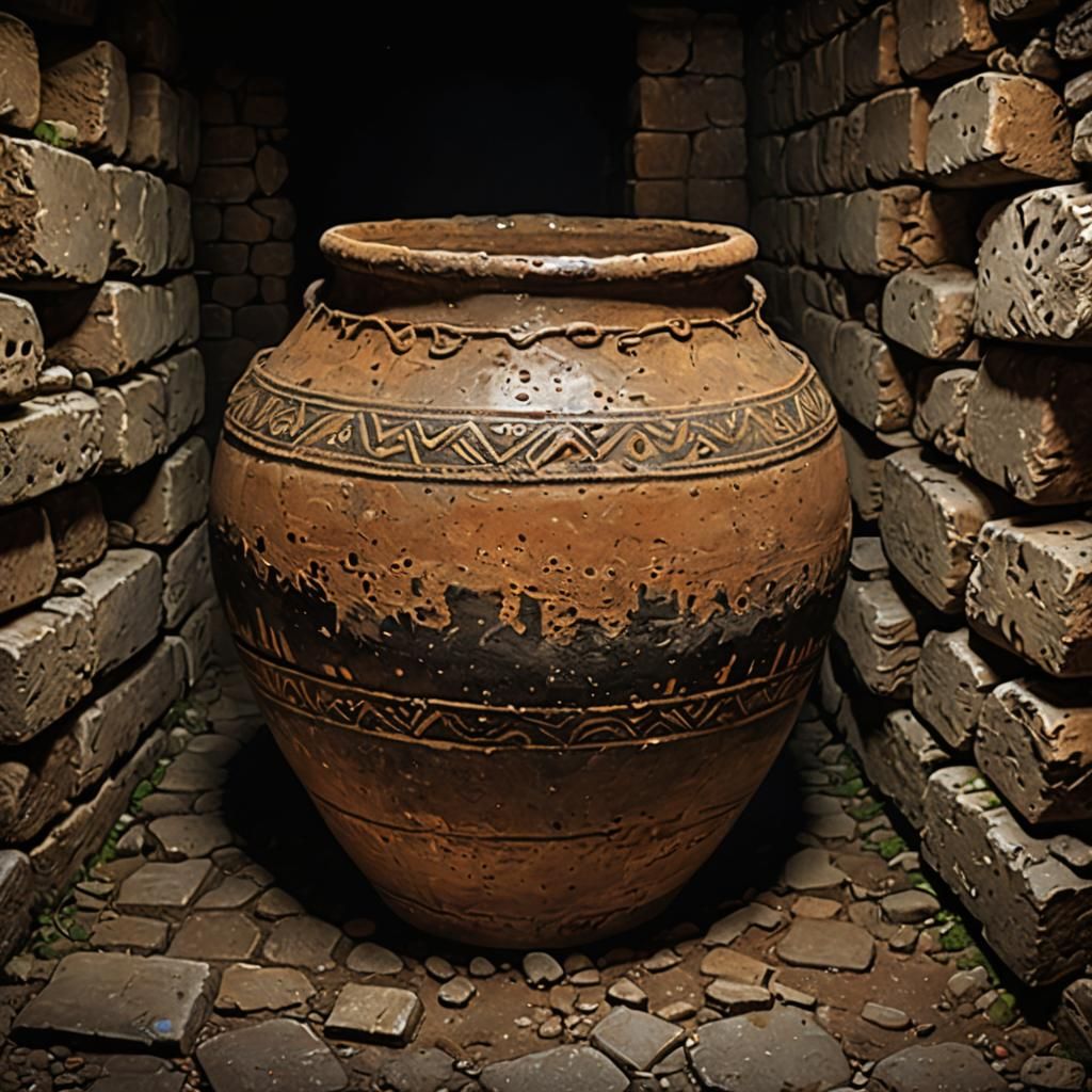 Ancient Pottery Jar in Medieval Cellar