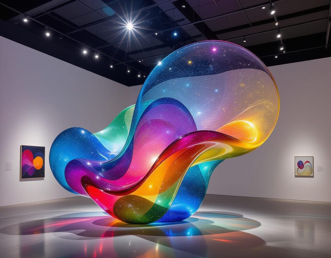 Glass Nebula Sculpture in Cosmic Sky