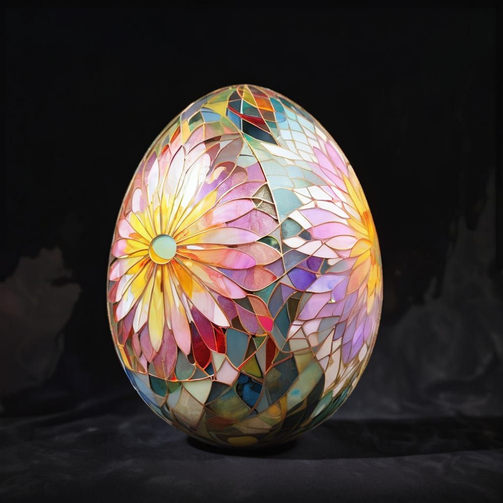 Vibrant Stained Glass Egg in Art Brut Style