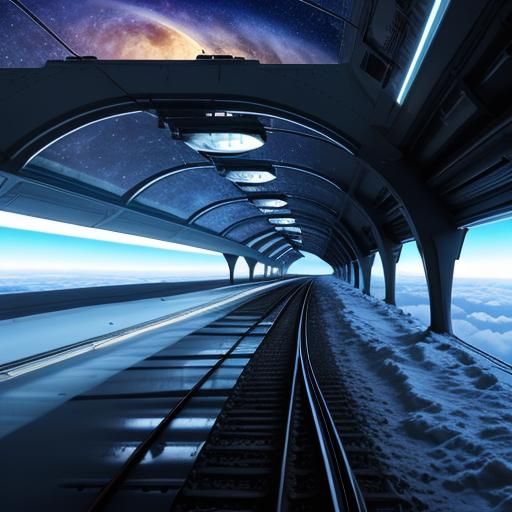 Futuristic Railway from Clouds to Moon