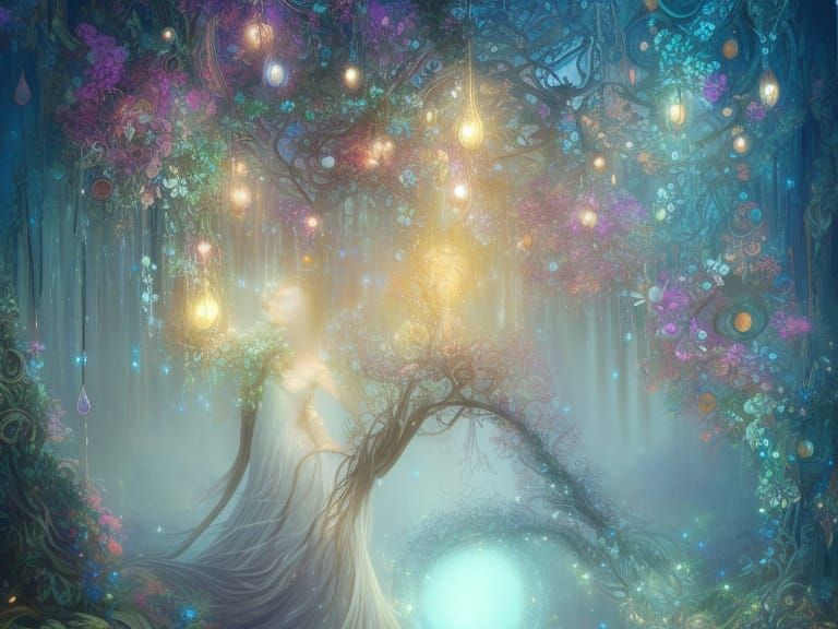 Magical Paradise Garden in Digital Painting Style