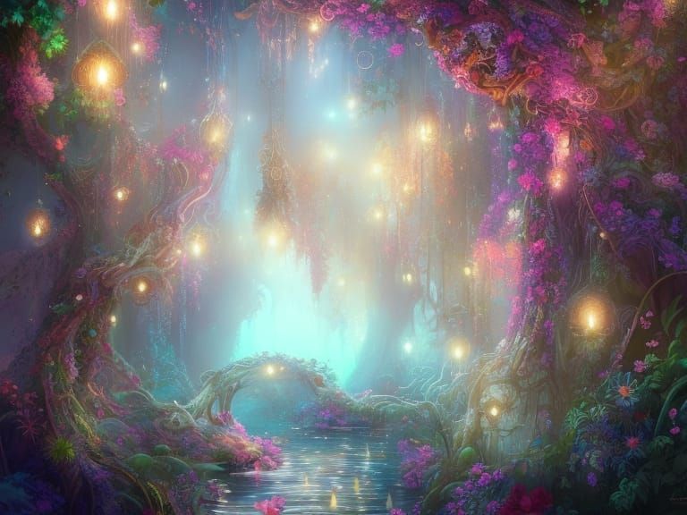 Luminous Paradise Garden in Digital Painting Style